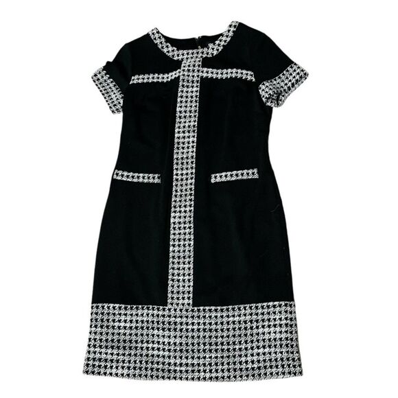 KARL LAGERFELD Paris Black White Dress Sheath Houndstooth Detail Size 6 - Picture 4 of 10